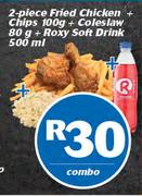 2 Piece Fried Chicken + Chips 100g + Coleslaw 80g + Roxy Soft Drink 500ml-Combo