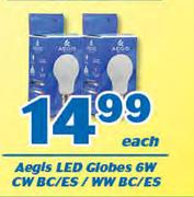 Aegls LED Globes 6W CW BC/ES/ WW BC/ES-Each