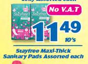 Stayfree Maxi-Thick Sanitary Pads-10's Each