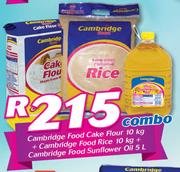 Cambridge Food Cake Flour-10kg + Cambridge Food Rice-10kg + Cambridge Food Sunflower Oil 5Ltr Combo