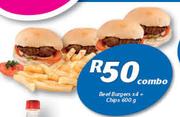 Beef Burgers x 4 + Chips-600g Combo
