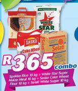 Spekko Rice-10Kg+White Star Super Maize Meal-10Kg+Sasko Cake Wheat Flour-10Kg Combo