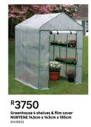 Nortene 4 Shelves & Film Cover Greenhouse 143cm x 143cm x 195cm