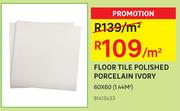 Floor Tile Polished Porcelain Ivory 60 x 60(1.44 Sqm)-Per Sqm
