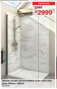 Remix Shower Screen & Arm Silver With Clear Glass 100cm x 200cm 81402191