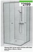 Shower Door Corner Entry Chrome With Clear Glass 90cm x 90cm x 185cm 81474880