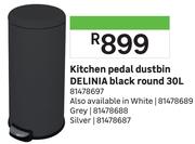 Delinia Kitchen Pedal Dustbin Black Round 30L 81478697