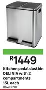 Delinia Kitchen Pedal Dustbin With 2 Compartments 15L 81478690-Each