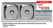 CAM Africa Double Kitchen Sink With Drainer Stainless Steel L120cm x W48cm 81420527