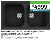 Delinia Double Kitchen Sink Elbe Quartz/Resin Composite Black L86cm x W50cm 81456531