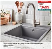 Delinia Single Kitchen Sink Onega Squartz/Resin Composite Grey L49cm x W51cm 81456535