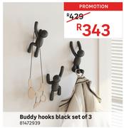 Buddy Hooks Black Set Of 3 81472939