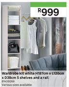 Wardrobe Kit White H187cm x L120cm x D38cm 5 Shelves & A Rail 81459266