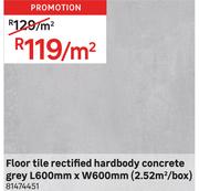 Floor Tile Rectified Hardbody Concrete Grey L600mm x W600mm (2.52 Sqm/Box) 81474451-Per Sqm