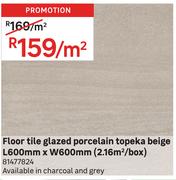 Floor Tile Glazed Porcelain Topeka Beige L600mm x W600mm (2.16 Sqm/Box) 81477824-Per Sqm