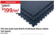 Multi Flor PVC Tile Multi Lock Black 50cm x 50cm (1 Sqm/Pack) 81423582-Per Sqm