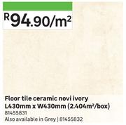Floor Tile Ceramic Novi Ivory L430mm x W430mm (2.404 Sqm/Box) 81455831-Per Sqm