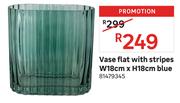 Vase Flat With Stripes W18cm x H18cm Blue 81479345