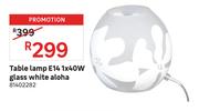 Table Lamp E14 1 x 40W Glass White Aloha 81402282