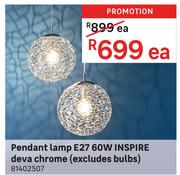 Inspire Pendant Lamp E27 60W Deva Chrome (Excludes Bulbs) 81402507-Each