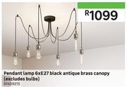 Pendant Lamp 6 x E27 Black Antique Brass Canopy (Excludes Bulbs) 81459215