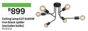 Ceiling Lamp E27 6 x 60W Iron Black Spider (Excludes Bulbs) 81401533