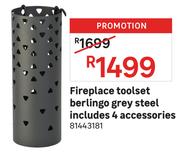Fireplace Toolset Berlingo Grey Steel Includes 4 Accessories 81443181