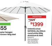 Naterial Umbrella Sinae Dia 250cm Round White 200g Aluminium & Steel 81452777
