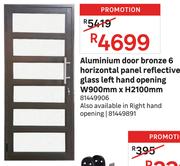 Aluminium Door Bronze 6 Horizontal Panel Reflective Glass Left Hand Opening W900mm x H2100mm 8144990