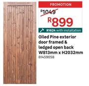 Oiled Pine Exterior Door Framed & Ledged Open Back W813mm x H2032mm 81459058