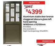 Aluminium Stable Door Bronze Staggered Obscure Glass Left Hand Opening W900mm x H2100mm 81449946
