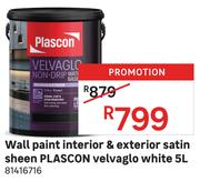 Plascon Velvaglo Wall Paint Interior & Exterior Satin Sheen White 81416716-5L