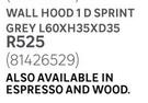 Wall Hood 1D Sprint Grey L60XH35XD35