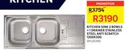 Kitchen Sink 2 Bowls + 1 Drainer Stainless Steel Anti Scratch 1200x500
