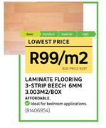 3 Strip Beech 6mm Laminate Flooring-Per Sqm