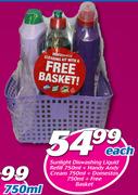 Sunlight Dishwashing Liquid Refill 750ml+Handy Andy Cream 750ml+Domestos 750ml+Free Basket
