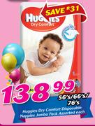 Huggies Dry Comfort Disposable Nappies Jumbo Pack Assorted 56's/66's/76's Pack-Each