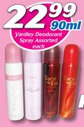 Yardley Deodorant Spray Assorted-90ml Each