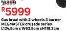  Megamaster Gas Braai With 2 Wheels 3 Burner Crusade Series L124.5cm x W62.8cm x H118.2cm 81477387