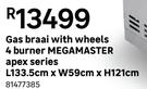  Megamaster Gas Braai With Wheels 4 Burner Apex Series L133.5cm x W59cm x H121cm 81477385