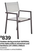  Naterial Outdoor Dining Armchair Orion Alpha Moka In Aluminium & Textilene L57xW55xH85cm 81466939