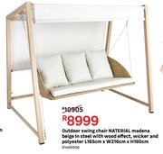 Naterial Outdoor Swing Chair Madena Beige In Steel With Wood Effect,Wicker & Polyester 81466956