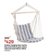 Outdoor Hanging Chair Marina Blue & White In Poly Cotton, Rope & Wood 110cm x 90cm 81455655