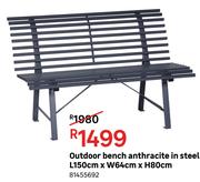 Outdoor Bench Anthracite In Steel L150cm x W64cm x H80cm 81455692