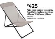 Patio Chair Biganos Taupe Grey Foldable In Steel & Textilene L86cm x W55.5cm x H90cm 81457337