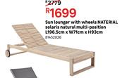 Naterial Sun Lounger With Wheels Solaris Natural Multi Position L196.5cm x W71cm x H93cm 81452826