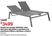 Naterial Double Sun Lounger Isboa Dark Grey Adjustable In Textilene & Aluminium 81467182