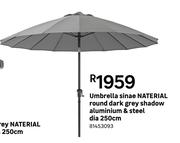 Naterial Umbrella Sinae Round Dark Grey Shadow Aluminium & Steel Dia 250cm 81453093