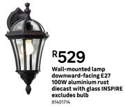 Wall-Mounted Lamp Downward-Facing E27 100W Aluminium Rust Diecast With Glass Inspire Excludes Bulb 