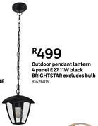 Outdoor Pendant Lantern 4 Panel E27 11W Black Brightstar Excludes Bulb 81426819